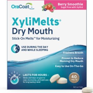 OraCoat XyliMelts Dry Mouth Relief Moisturizing Oral Adhering Discs 40 Count, Berry Smoothie with Xylitol, for Dry Mouth, Stimulates Saliva