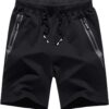 CRYSULLY Mens Athletic Gym Shorts Cotton Jogger Running Workout Jersey Zipper Pocket Sweat Shorts