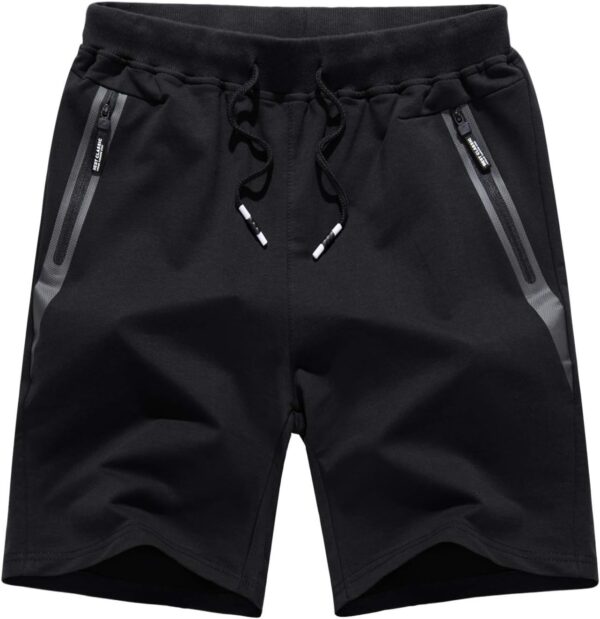 CRYSULLY Mens Athletic Gym Shorts Cotton Jogger Running Workout Jersey Zipper Pocket Sweat Shorts