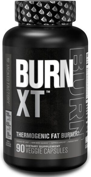 Jacked Factory Burn XT Black Thermogenic Fat Burner - Weight Loss Supplement, Appetite Suppressant, Nootropic Energy Booster | TeaCrine, Acetyl L-Carnitine, Green Tea Extract - 90 Veg Diet Pills