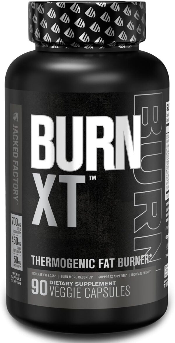 Jacked Factory Burn XT Black Thermogenic Fat Burner - Weight Loss Supplement, Appetite Suppressant, Nootropic Energy Booster | TeaCrine, Acetyl L-Carnitine, Green Tea Extract - 90 Veg Diet Pills