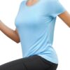 Mippo Open Back Workout Tops for Women Soft Short Sleeve Athletic Yoga Gym T Shirts