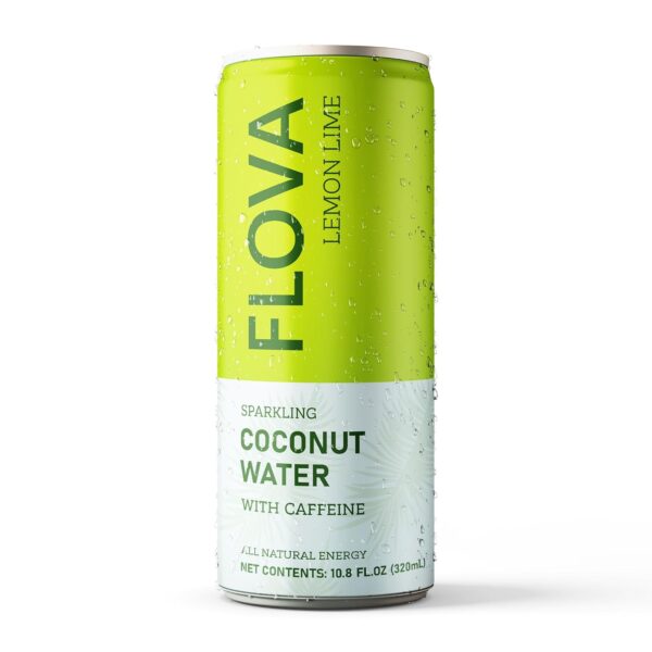 Flova Lemon Lime Energy Drink, All Natural, Electrolytes and Minerals from Coconut Water, 4 Simple Easy to Pronounce Ingredients, 99% Juice, Pack of 12 Cans