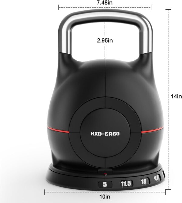 Adjustable Kettlebell Weight Set-Quickly Adjusts 7 Weights(5lb-44lb), Ergonomic kettlebell sets for Home Gym