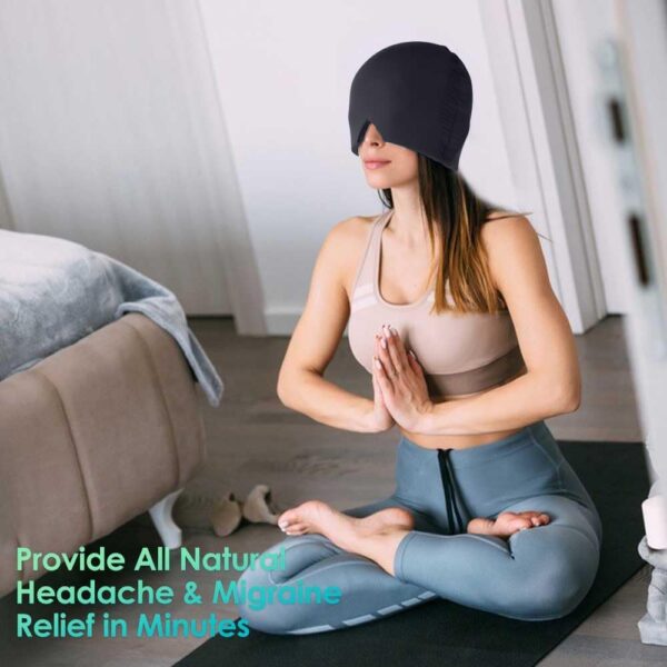 ALASKA BEAR Migraine Cap Headache Pain Relief Hat Natural Cold Therapy Compress Gel Ice Pack for Chronic Migraines Sinus Pressure Tension Puffy Eyes Cooling Head Wrap Coverage Weighted Mask(Black)