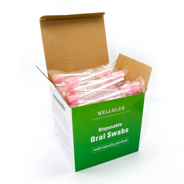 Wellgler's Disposable Oral Care Swabs, Sterile Sponge Mouth Swabs (100pcs, Pink)