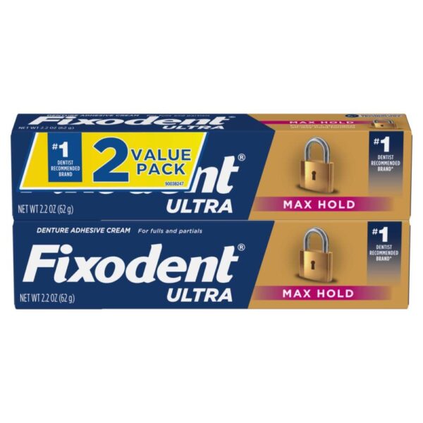 Fixodent Ultra Max Hold Denture Adhesive, 2.2 Ounce (Pack of 2)