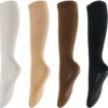 Grip Pilates Socks for Women,4 Pack Long Scrunch Socks, Non-slip Knee High Slouch Yoga Socks,Girl Crew Sticky Socks