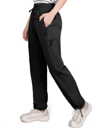Women's Hiking Cargo Pants Quick Dry Lightweight Joggers with Multiple Zipper Pockets Adjustable Cuffs for Travel