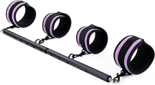 Spreader Bar Heavy Duty Stainless Steel Expandable Black Bar with 4pcs Furry Black Adjustable Strap,Sports Aid Training Fitness Gear Pilates Aid Kit, Home Indoor Yoga Set