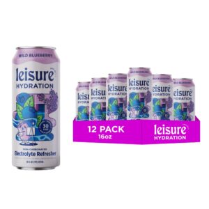 Leisure Drinks - Blueberry Electrolyte Drink [Electrolyte Refresher - 16oz Cans, 12pk] - Low Sugar Hydration Drink - Healthy Beverage Packed w/ Magnesium, Ashwagandha, & Minerals For Mood & Stress Support