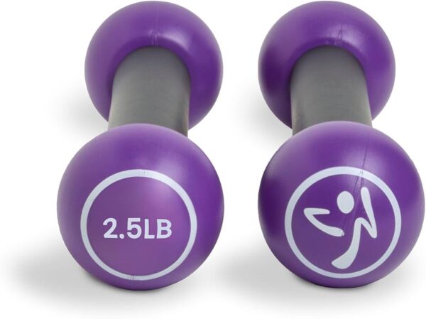 Zumba 2.5 lb Dumbbells Set of 2 - Hand Weights for Women, Dumbbells for Women at Home, Workout Weights Dumbbells Set, Purple Exercise Weights - Small Weights for Women, At Home Fitness