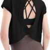 Loovoo Women's Open Back Workout Crop Tops Short Sleeve Yoga Shirts Cute Athletic Running Casual Backless Top Loose Fit