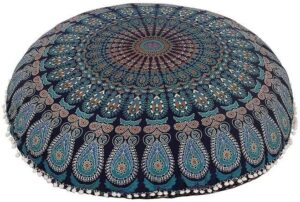 Cotton Large 32" Mandala Floor Pillow Cover Meditation Cushion Seating Throw Cover Hippie Decorative Bohemian Pouf Bohemian Indian Pouf Cover (Blue)