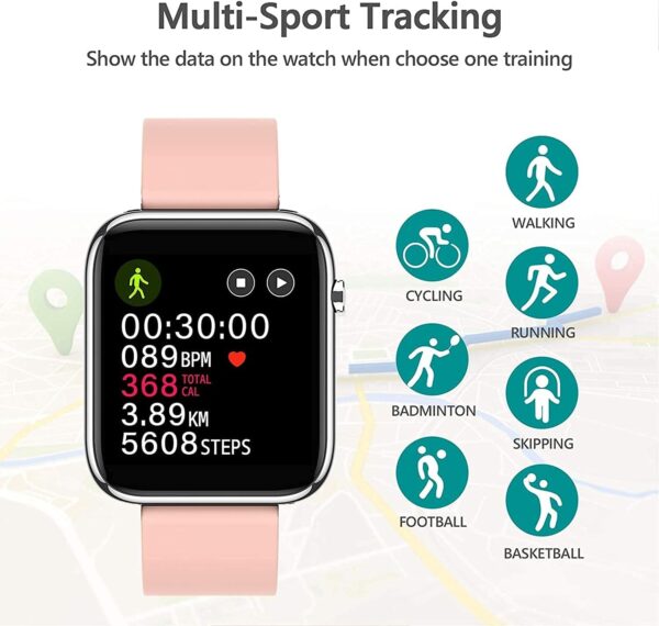 Smart Watch for Women Men for Android Phones iPhone Compatible, 2.09'' Smartwatches Fitness Tracker with Call/SMS/Heart Rate/Blood Oxygen Monitor/Pedometer/2 Bnads (Pink)