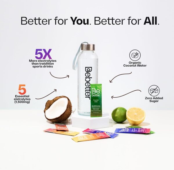 BeBetter Organic Electrolytes Powder Packets | Daily Electrolyte Drink Mix | Organic Coconut Water | No Artificial Flavors | Sugar Free Hydration Packets | non-GMO 22 Sticks (Pineapple & Passionfruit)