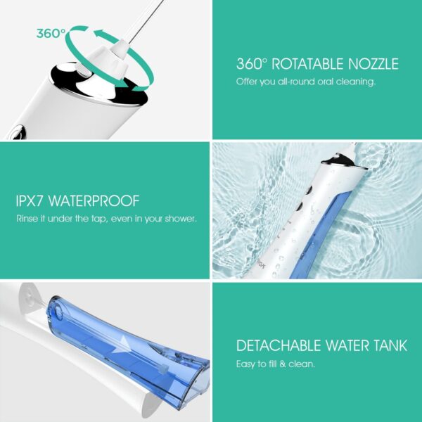 Water Dental Flosser for Teeth Cordless, Portable Oral Irrigator with 3 Modes 4 Tips, IPX7 Waterproof Rechargeable Electric Flosser for Teeth Deep Cleaning for Travel Home WF300 (Blue)