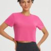 BALEAF Women's Open Back Workout Tops Short Sleeve Crop Yoga Shirts Lightweight Athletic Gym Exercise T-Shirts