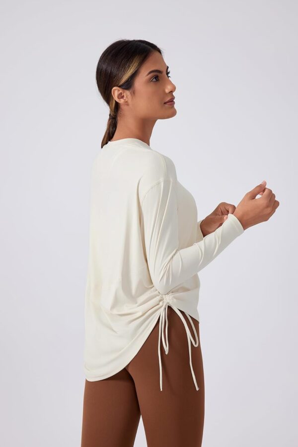 altiland Drawstring Side Ruched Long Sleeve Workout Shirts for Women, Buttery Soft Running Gym Athletic Yoga Tops Loose Fit