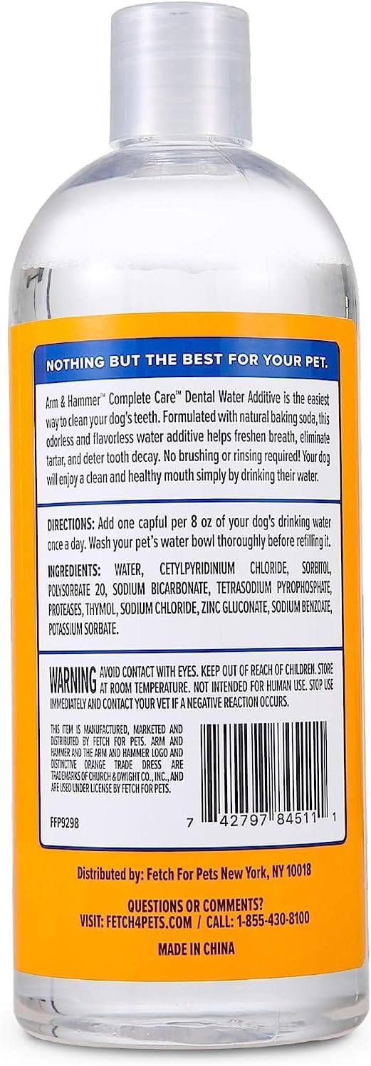 Arm & Hammer Complete Care Fresh Dental Water Additive for Dogs, 16 Fl Oz - 3 Pack - Flavorless Dog Water Additive, Dog Mouth Wash, Dog Dental Rinse, PetWater Additive, Pets Dental Care for Bad Breath