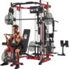 All in One Home Gym System Workout Station, Multi-Function Smithe Machine Power Cage with Cable Crossover System, Tripe-Sided Independent Load Posts, Functional Trainer for Full Body Training