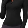 LOMON Womens Long Sleeve Workout Tops Quick Dry Quarter Zip Pullover Crop Yoga Athletic Slim Fit Shirts