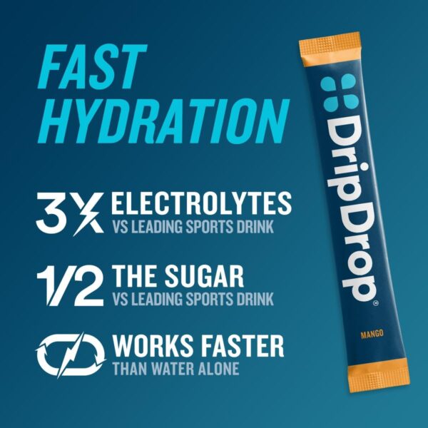 DripDrop Hydration - Tropical Variety Pack - Electrolyte Drink Mix Single Serve Hydration Powder Packets - Mango, Açaí, Passion Fruit, Pineapple Coconut | Non-GMO, Gluten Free, Vegan | 16 Sticks