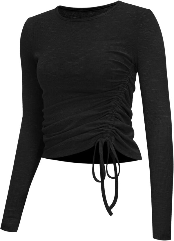 Womens Long/Short Sleeve Workout Tops Ruched Side Yoga Atheltic Shirt Slim Fitted