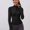 LOMON Womens Long Sleeve Workout Tops Quick Dry Quarter Zip Pullover Crop Yoga Athletic Slim Fit Shirts