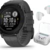 Wearable4U - Garmin Descent G1 Rugged Dive Computer, Multiple Dive Modes with Bundle (+White Earbuds, Slate Gray)