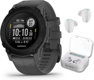 Wearable4U - Garmin Descent G1 Rugged Dive Computer, Multiple Dive Modes with Bundle (+White Earbuds, Slate Gray)