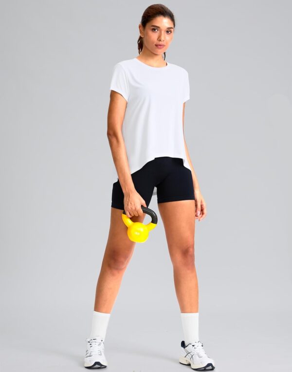 SANTINY Short Sleeve Workout Tops for Women Loose Yoga T-Shirts Sun Protection Breathable Running Athletic Tee Shirts