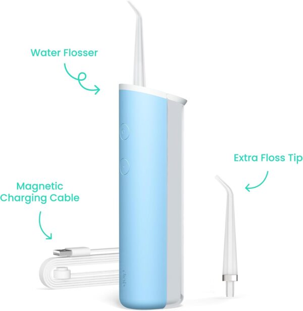 quip Water Flosser with Replacement Tip - Cordless Water Flosser with Adjustable Pressure - Teeth Cleaner Pick with 360 Degree Rotating Replaceable Tip, Rechargeable Water Dental Pick - Sky Blue