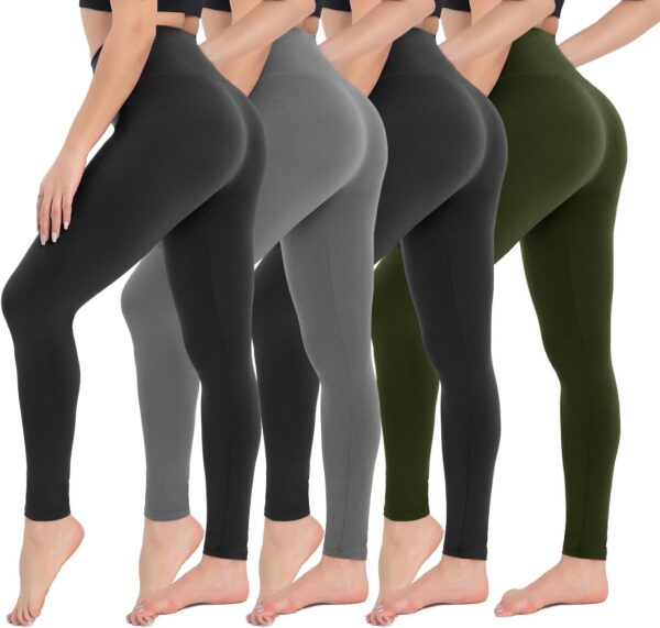 CAMPSNAIL 4 Pack Leggings for Women - High Waisted Tummy Control Yoga Pants for Workout Gym Black Leggings Plus Size Dance