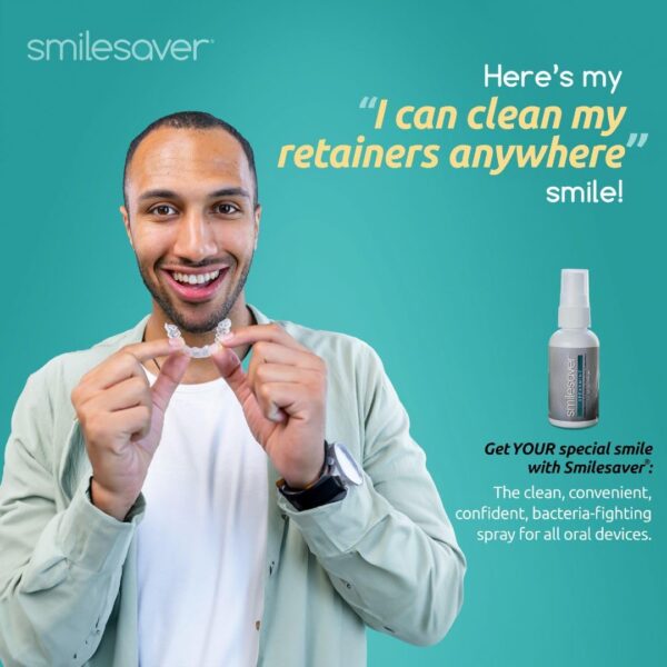 Smilesaver Retainer Cleaner Spray – Invisalign, Mouth Guard, and Denture Cleaner – Quick Oral Care for Aligner & Retainer Hygiene – Natural, Portable & Minty Fresh Oral Care Products (2oz)