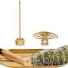 Incense Holder 5.5 inches, 5 in 1 Incense Burner, Palo Santo Holder, Sage Holder, Long Incense Holder for Sticks/Coil Incense/Incense Cones, Brass Insence Sticks Holder, Yoga Meditation Accessories