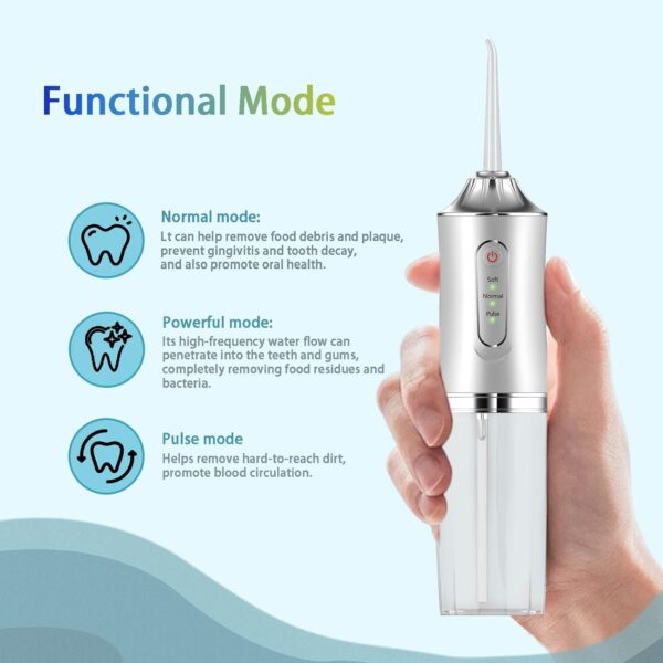 Water Dental Flosser Teeth Irrigator with 3 Modes Cordless Water Teeth Cleaner with 4 Replace Sprinkler Head IPX7 Waterproof Rechargeable Portable for Travel Home Braces Bridges Care