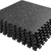 0.56in Thick 24 Sq Ft Gym Flooring for Home Gym, 6 Tiles Workout Exercise Equipment Mats, Rubber Top with EVA Foam, Interlocking Puzzle Floor Tiles for Fitness Room, Protective Flooring Mat
