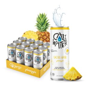 Caliwater - Organic Cactus Water - Pineapple - 5g Sugar, 35 Calories - Coconut Water Alternative - Natural Plant Based Hydration - Skin Care, Electrolyte Drinks - Flavored Water Beverages - 12 Cans