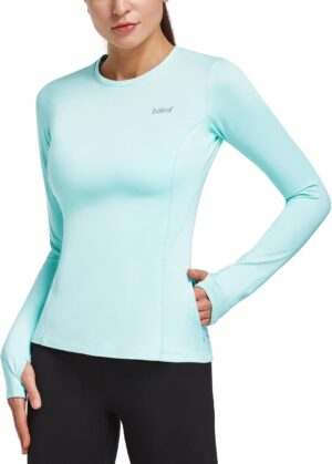 BALEAF Thermal Shirts for Women Long Sleeve Fleece Tops Running Workout Cold Weather Gear Compression Zipper Pocket