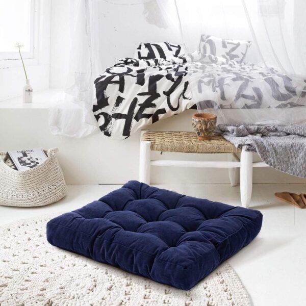 HIGOGOGO Square Meditation Pillow, Large Floor Pillow Solid Thick Tufted Seat Cushion for Balcony Bedroom Tatami Living Room, Navy, 22x22 Inch
