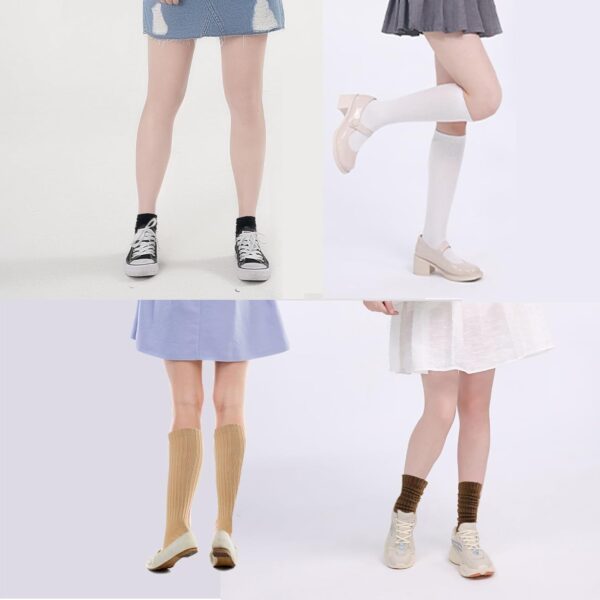 Grip Pilates Socks for Women,4 Pack Long Scrunch Socks, Non-slip Knee High Slouch Yoga Socks,Girl Crew Sticky Socks