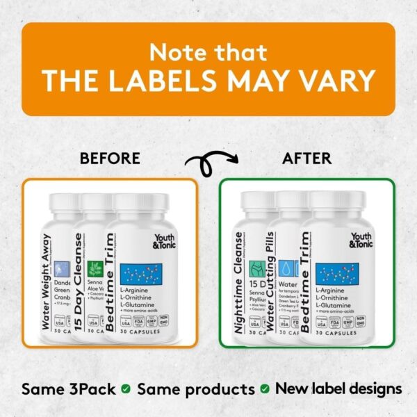 Youth & Tonic Sculpt Lean Cleanse – Feel Lighter & More Toned, Water Weight & Bloating Relief, Detox & Fluid Loss Support – Bedtime Trim, 15 Day Colon Cleanser, 90 Pills for Metabolism & Defined Body