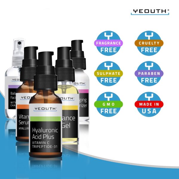 YEOUTH Skin Care Set: Hyaluronic Acid Serum for Face, Vitamin C Serum, Facial Toner, Under Eye Gel, Face Cream, Skincare Gift Set for Women & Men 5-Piece