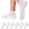 DIBAOLONG Pilates Socks with Grips for Women Yoga Socks Non Slip Barre Hospital Socks 6-Pairs Grippy Ankle Socks