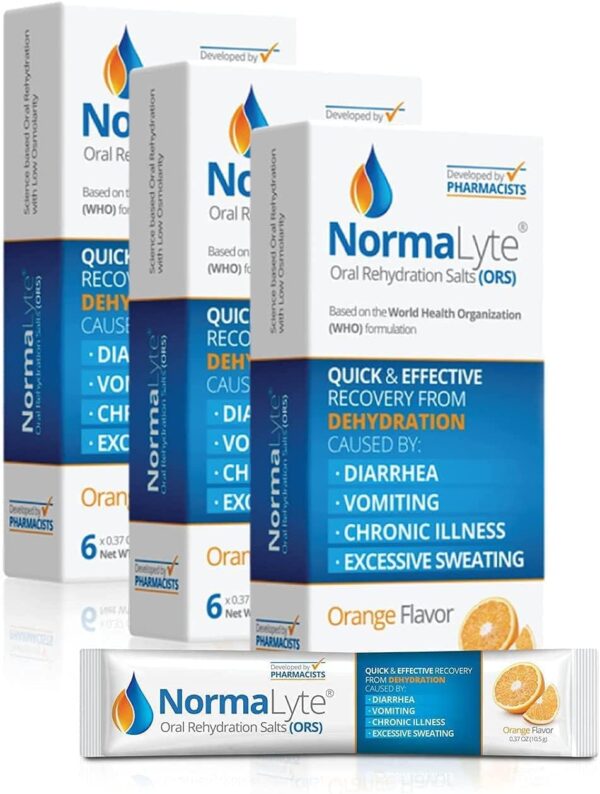 NormaLyte Oral Rehydration Salts-18 Sticks Packs (Yields 500mL per Pack)-Orange| Energy Supplements, Potassium Supplement, Dehydration Recovery and Quick Absorption