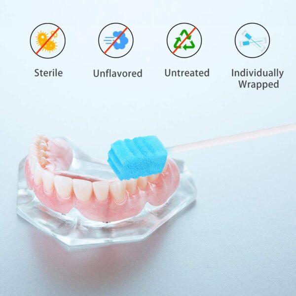 (100 Pack) Disposable Mouth Swabs Sponge - Unflavored & Sterile Oral Swabs Dental Swabsticks for Mouth Cleaning(Contains tooth powder)