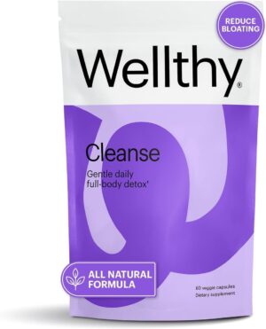 Wellthy Full Body Detox and Immune Support - Advanced Digestive Health, Gut Cleanse and Bloating Relief - All Natural Formula with Milk Thistle, Dandelion Extract and L-Carnitine | 30-Day Supply