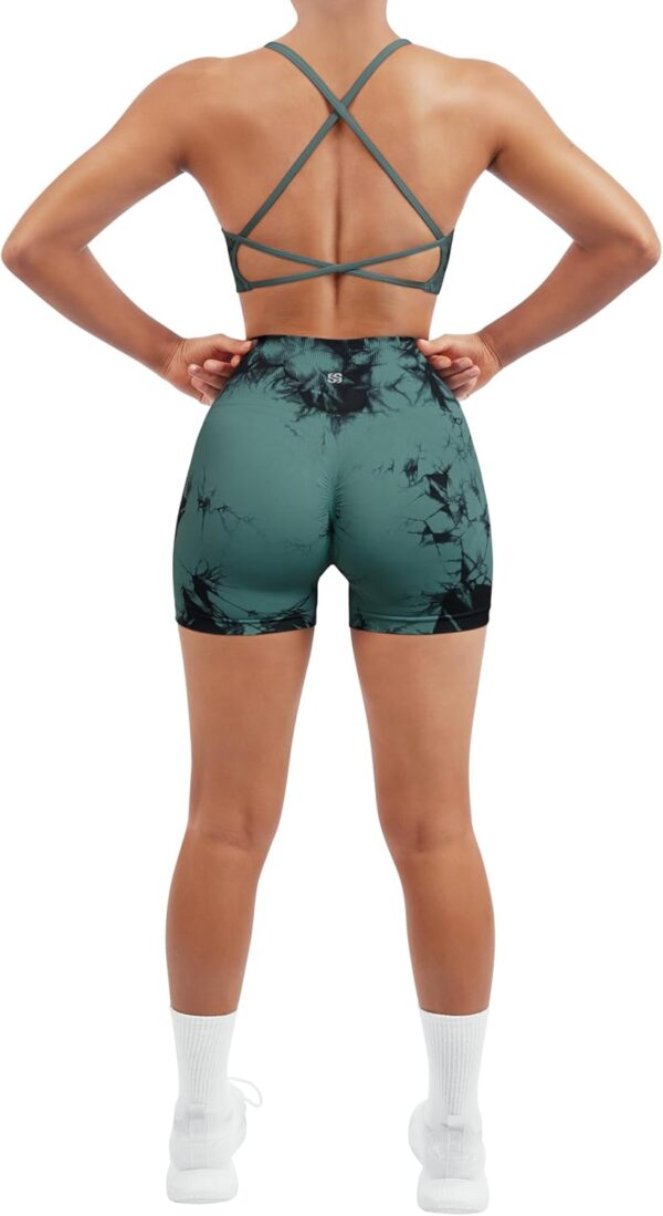 SUUKSESS Women Seamless Workout Sets Strappy Sports Bra High Waist Booty Shorts Outfits