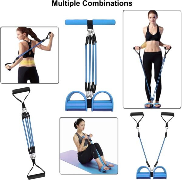 Pedal Resistance Band, 4-Tube Elastic Pull Rope, Sit-up Equipment, Yoga Strap Bodybuilding Expander, Exercise Bands, Fitness Equipment for Abdomen, Waist, Arm, Leg Stretching Slimming Training